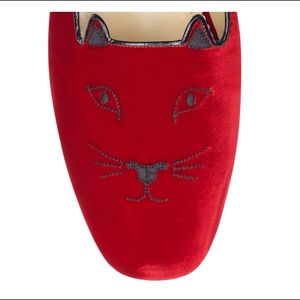 Charlotte Olympia Tom Cat red velvet slipper 44